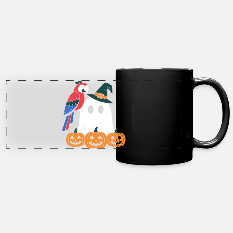 Pumpkin Ghost and Parrot Halloween - Full Colour Panoramic Mug - black