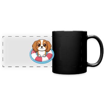 Chiot adorable en bouée piscine - Mug panoramique uni - noir - Devant