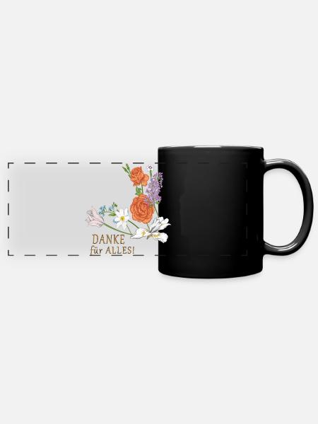 Blumenstrauß Danke - Panorama-Tasse farbig - Schwarz