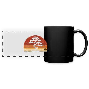 Bonsaï Silhouette Vintage Rétro Sunset - Mug panoramique uni - noir - Devant