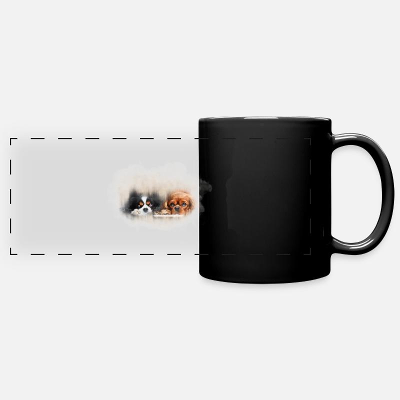 Deux mignons épagneuls cavaliers transparents - Mug panoramique uni - noir