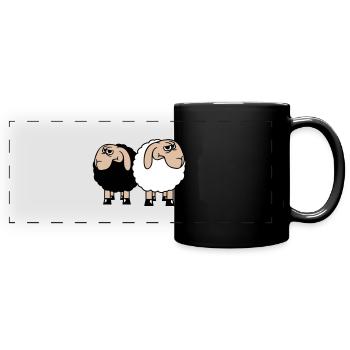 2 Sheep Look Skeptical Offended Friends Team - Full Colour Panoramic Mug - black - Front