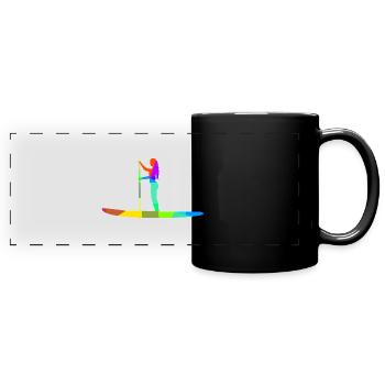 Stand Up Paddle Boarding Rainbow Colors Polygon - Full Colour Panoramic Mug - black - Front