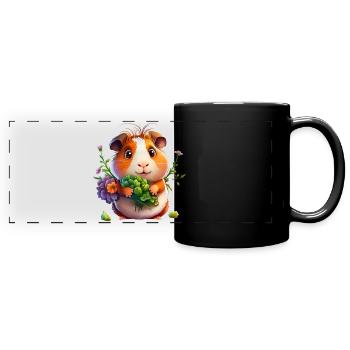Meerschweinchen mit Blumen - Panorama-Tasse farbig - Schwarz - Vorne