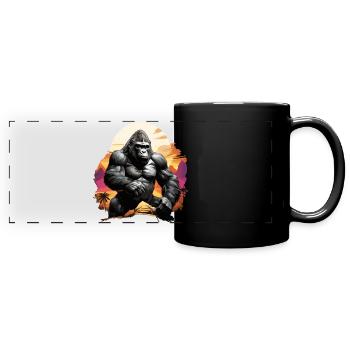 MAJESTISCHER GORILLA INMITTEN EINES FARBENFROHEN SONNENUNTERGANGS, RETRO - Panorama-Tasse farbig - Schwarz - Vorne