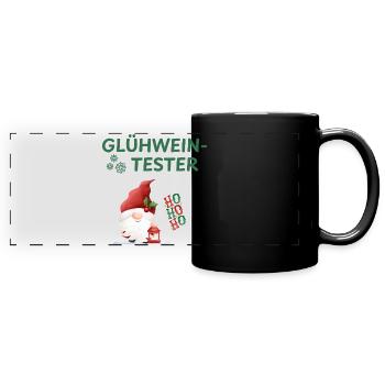 witzig Weihnachten Glühweintester Wichtel Ho ho ho - Panorama-Tasse farbig - Schwarz - Vorne