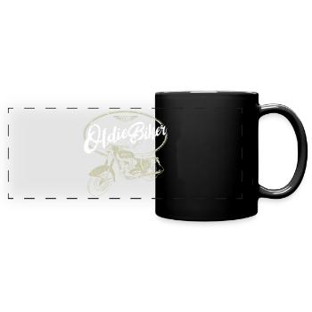 Oldtimer Motorrad - Oldie Biker - Panorama-Tasse farbig - Schwarz - Vorne