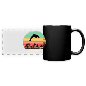 Dauphin Vintage Animaux Rétro Coucher de Soleil Créatures marines - Mug panoramique uni - noir - Devant