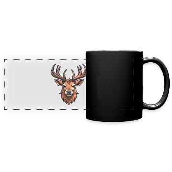 Hirsch, Hirschkopf - Panorama-Tasse farbig - Schwarz - Vorne