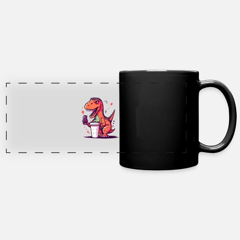 Dino Coffee Morning Grouch Dinosaur - Full Colour Panoramic Mug - black