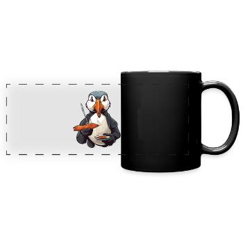 Papageientaucher - Panorama-Tasse farbig - Schwarz - Vorne