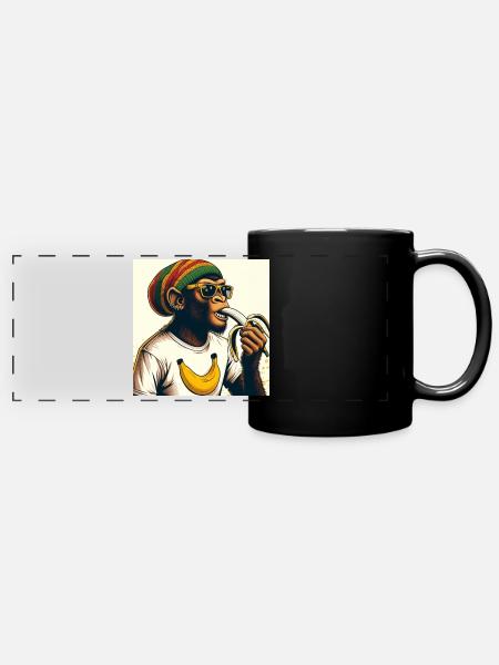 Cool monkey eats banana - Full Colour Panoramic Mug - black