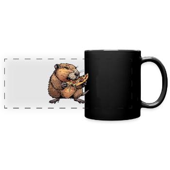 Un castor mange de la pizza - Mug panoramique uni - noir - Devant