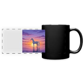 Figurine de licorne au coucher du soleil - Mug panoramique uni - noir - Devant