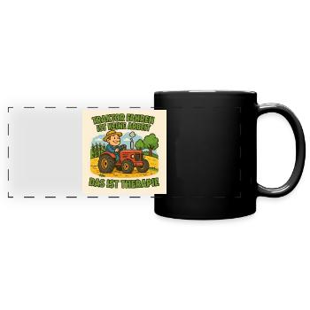 Traktor Therapie Cartoon - Panorama-Tasse farbig - Schwarz - Vorne