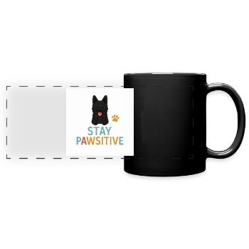 Motif de chien Stay Pawitive - Mug panoramique uni - noir - Devant