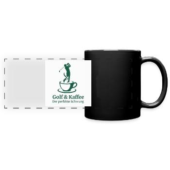 Golf & Coffee – The Perfect Swing - Full Colour Panoramic Mug - black - Front