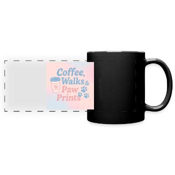 Kaffee, Spaziergänge & Pfotenprints - Panorama-Tasse farbig - Schwarz - Vorne