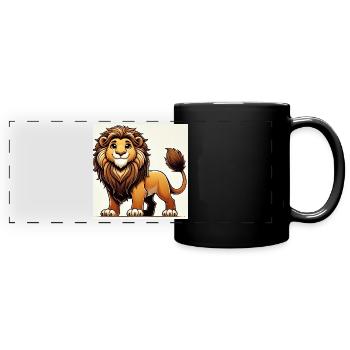 Warm cartoon lion - Full Colour Panoramic Mug - black - Front