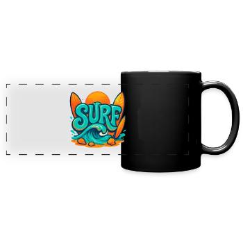 Sunset Surf Wortkunst - Panorama-Tasse farbig - Schwarz - Vorne