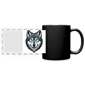 Wolfskopf – stilisierte Illustration - Panorama-Tasse farbig - Schwarz - Vorne