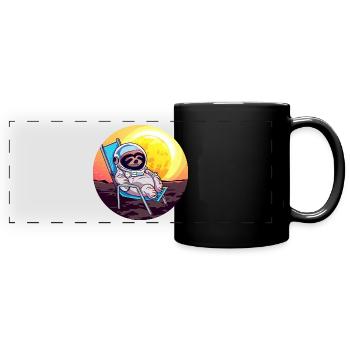 Astronauten-Faultier im Liegestuhl - Originelles - Panorama-Tasse farbig - Schwarz - Vorne