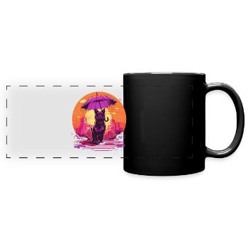 Synthwave japan dog with umbrella - Panorama-Tasse farbig - Schwarz - Vorne