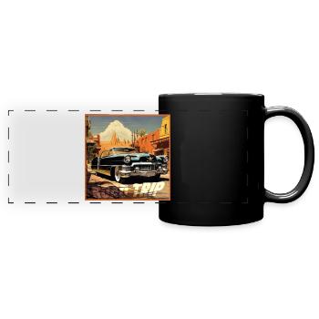 Road Trip,Car,America,Catoon Look - Full Colour Panoramic Mug - black - Front