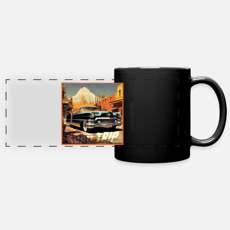 Road Trip,Car,America,Catoon Look - Full Colour Panoramic Mug - black