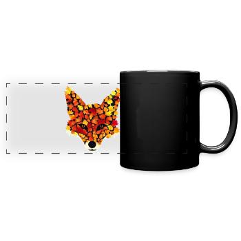 Fuchs aus Herbstblättern - Panorama-Tasse farbig - Schwarz - Vorne