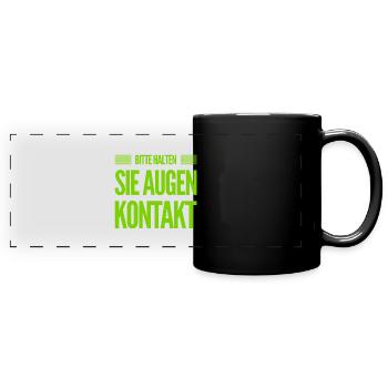 halte Augenkontakt - Panorama-Tasse farbig - Schwarz - Vorne