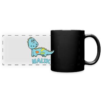 Dinosaurier lustig Kind Malik Geschenk Geburtstag - Panorama-Tasse farbig - Schwarz - Vorne