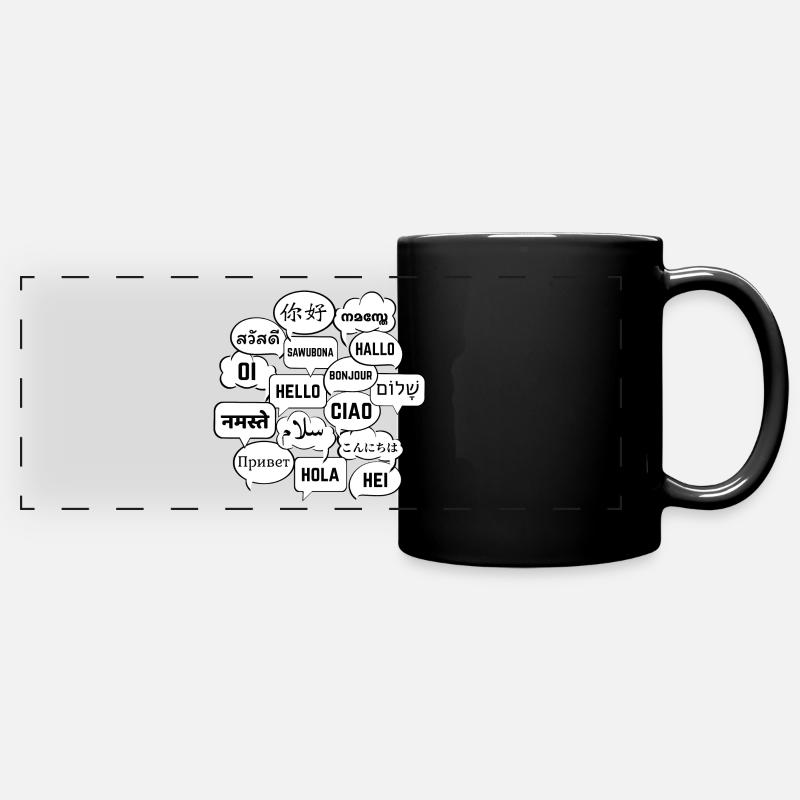 Speech bubbles with "hello" in different languages - Full Colour Panoramic Mug - black