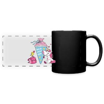 Einschulung Einhorn. Ach du meine Tüte! - Panorama-Tasse farbig - Schwarz - Vorne