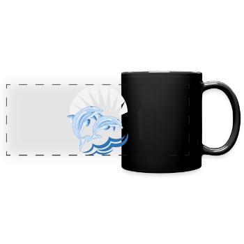 Delfine über den Wellen - Panorama-Tasse farbig - Schwarz - Vorne