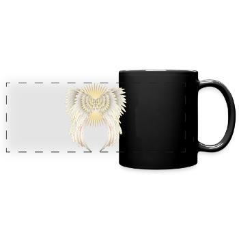weiß goldene Engelsflügel mit strahlenden Stern - Panorama-Tasse farbig - Schwarz - Vorne
