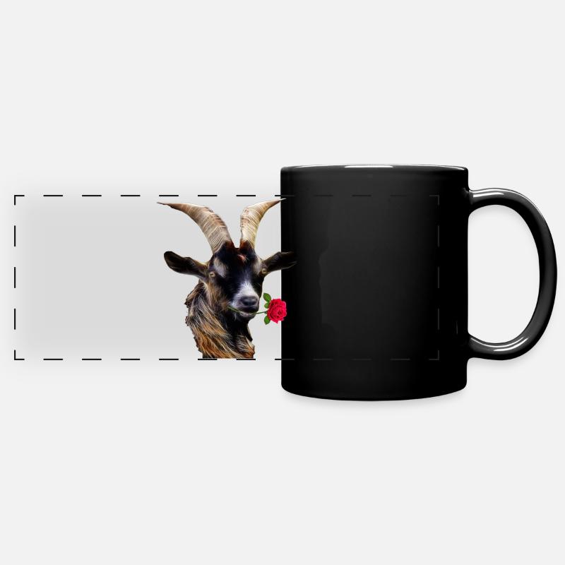 Chèvre romantique avec une rose - Mug panoramique uni - noir