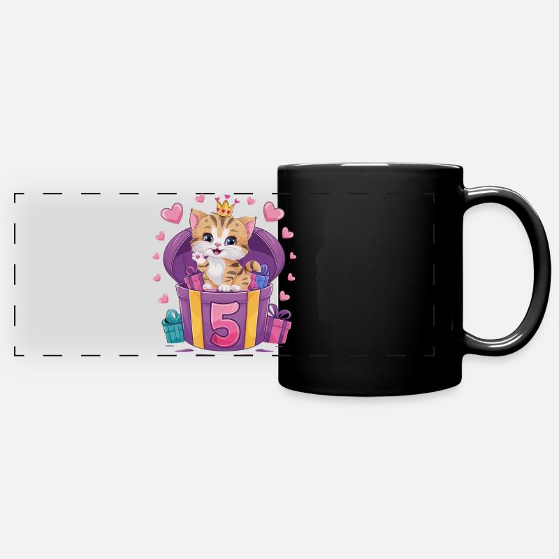 Cute Cat - 5th Birthday - 5 Years - Full Colour Panoramic Mug - black