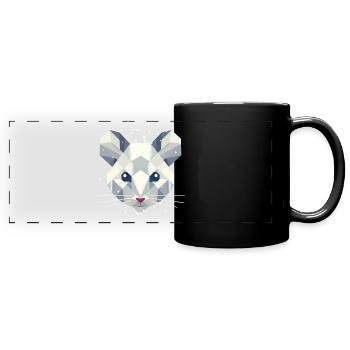 Geometric Snow Mouse – Winter Animal Portrait - Full Colour Panoramic Mug - black - Front