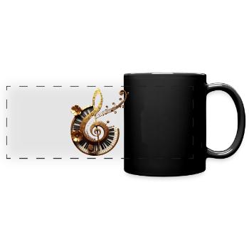 Musikdesign mit Zahnrädern und goldenen Noten - Panorama-Tasse farbig - Schwarz - Vorne
