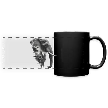 Elephant and Temple in Collage - Full Colour Panoramic Mug - black - Front