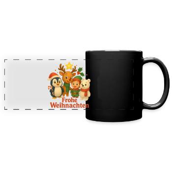 Frohe Weihnachten Winterfreunde Szene - Panorama-Tasse farbig - Schwarz - Vorne