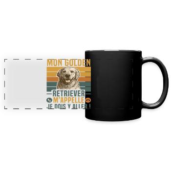 Hundehumor Mein Golden Retriever nennt mich Retro - Panorama-Tasse farbig - Schwarz - Vorne