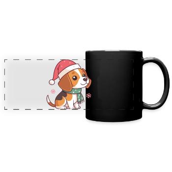 Festive Beagle Warm Christmas Beanie - Full Colour Panoramic Mug - black - Front