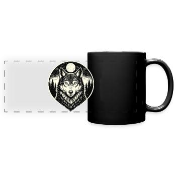 Night Howler - Wolf im Woodcut Stil - Panorama-Tasse farbig - Schwarz - Vorne