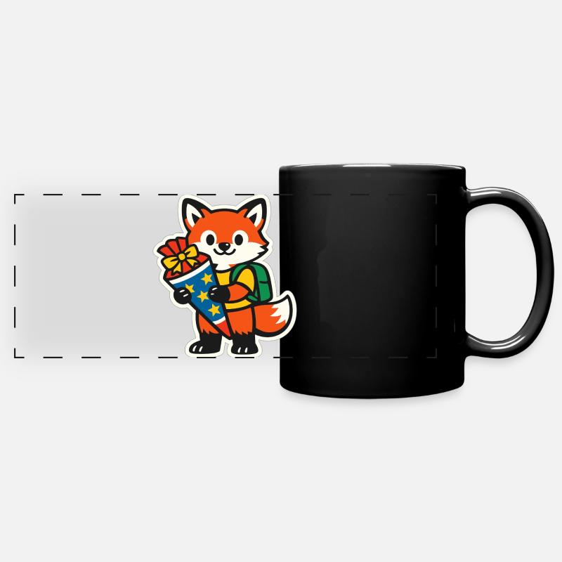 Fox with gift and backpack school enrollment - Full Colour Panoramic Mug - black