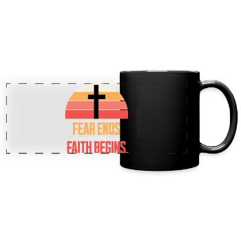 Fear Ends Where Faith Begins Retro Sunset - Full Colour Panoramic Mug - black - Front