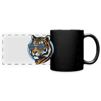 Tiger mit Sonnenbrille – Retro Pop-Style - Panorama-Tasse farbig - Schwarz - Vorne