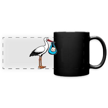 Cigogne avec bébé en bleu tissu - Mug panoramique uni - noir - Devant
