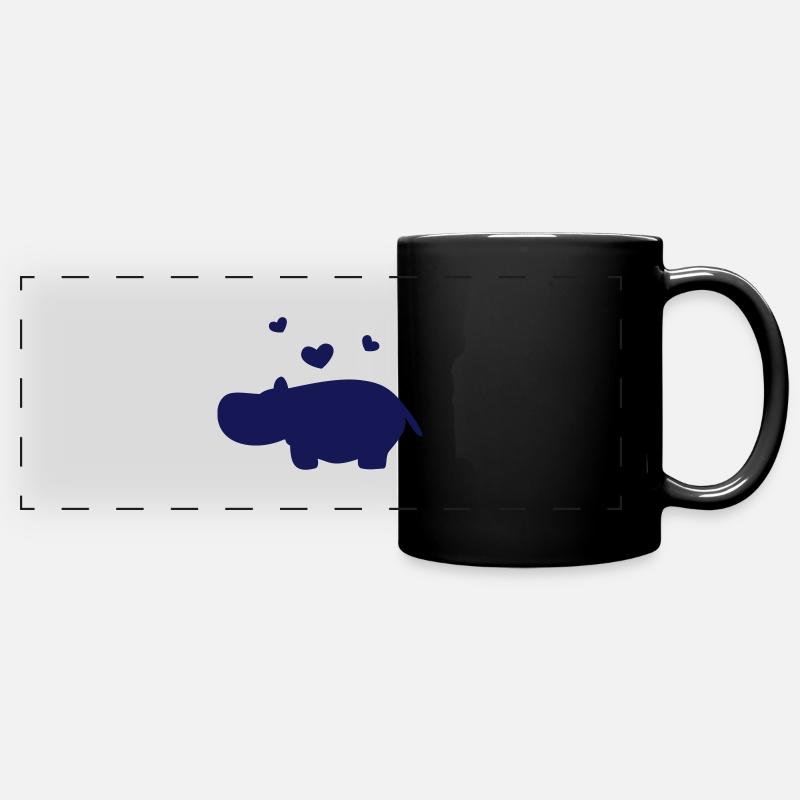 Hippo with heart - Full Colour Panoramic Mug - black